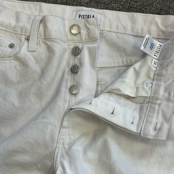 Pistola High Rise Straight Leg Jeans White Distressed Raw Hem Size 28 Button Fly - Picture 4 of 11